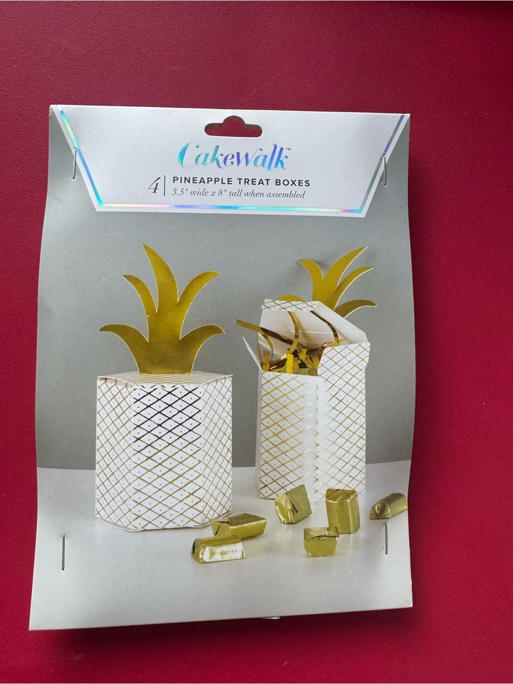 New 4 Cakewalk Pineapple Crush Treat Box, Gold - Treat Boxes Party Favor